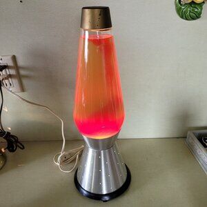LAVA LITE CENTURY VTG RED & CHAMPAGNE LAVA LAMP STARLIGHT BRASS 17”